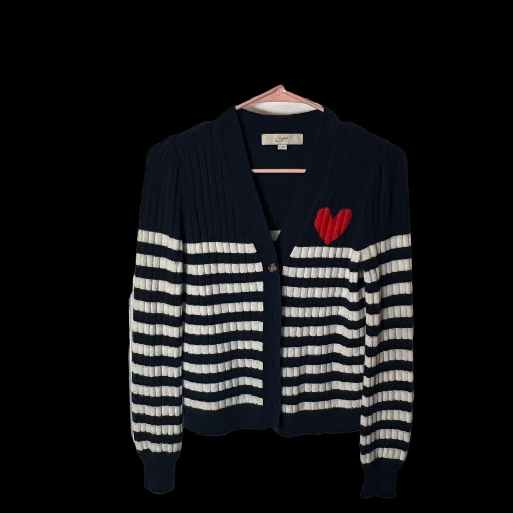 Heart Puff Sleeve V-Neck Cardigan Loft - Picture 7 of 8